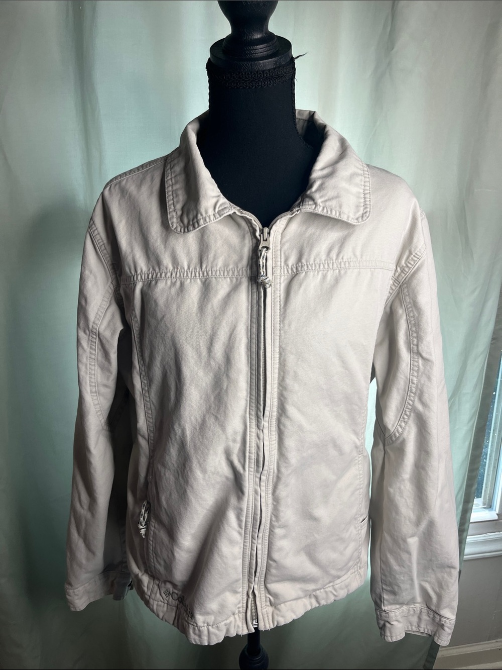 Columbia 100% Cotton Classic Light Tan Utility Zip Jacket Large